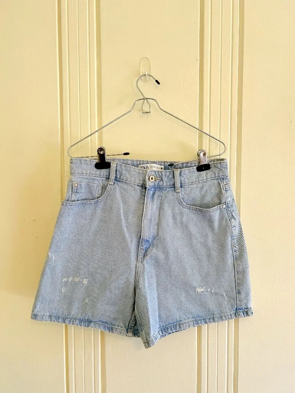 Zara Light Blue High-Rise Denim Shorts